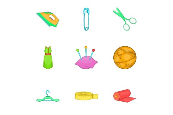Embroidery Kit Icons Set, Cartoon Style Review