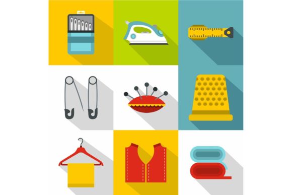 Embroidery Kit Icons Set: Flat Style Review