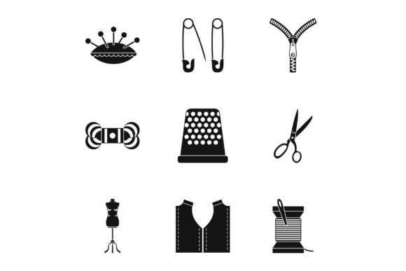 Embroidery Kit Icons Set, Simple Style Review